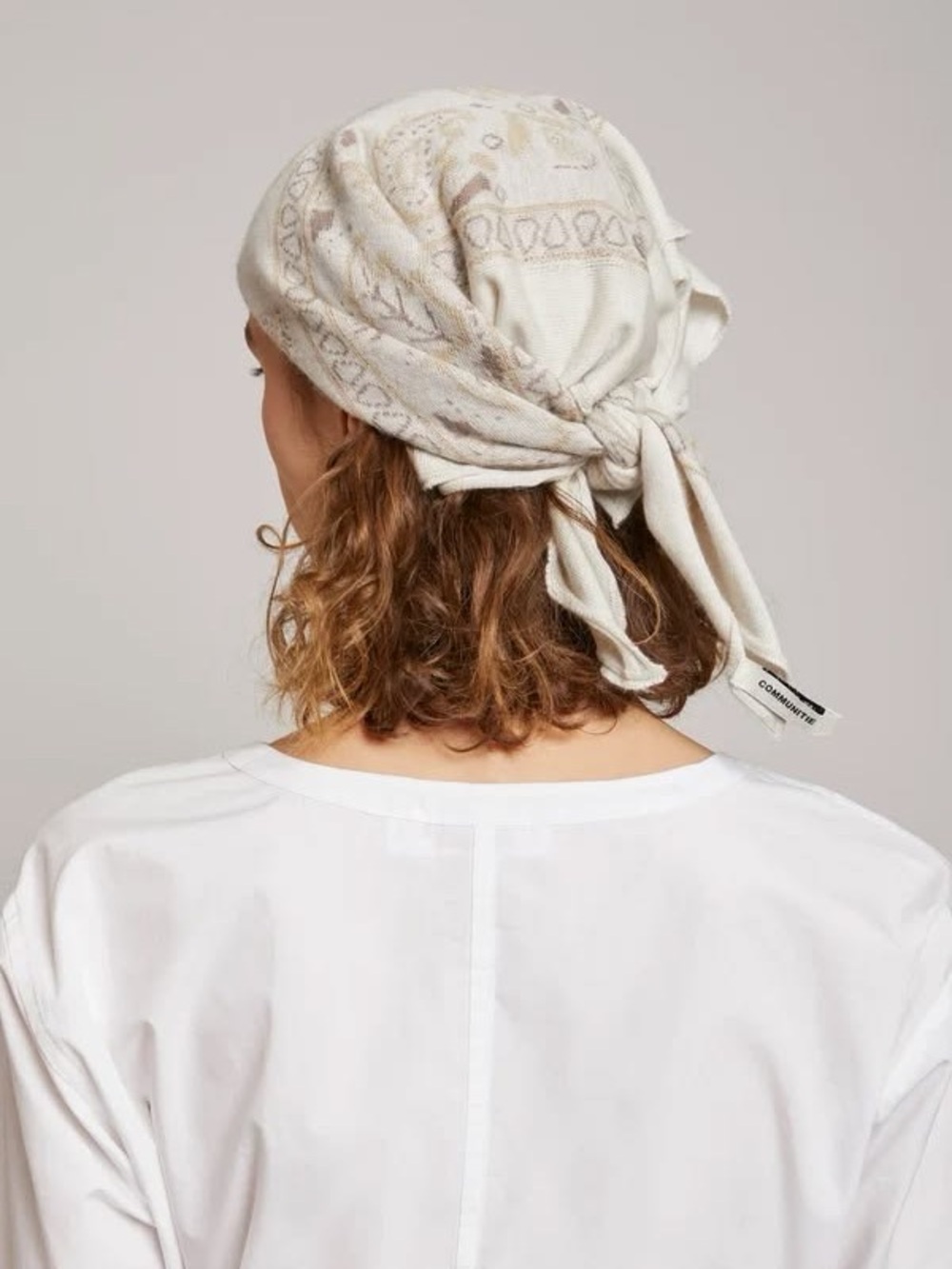 Light Cream Patterned Headscarf with Subtle Motif - Unbranded